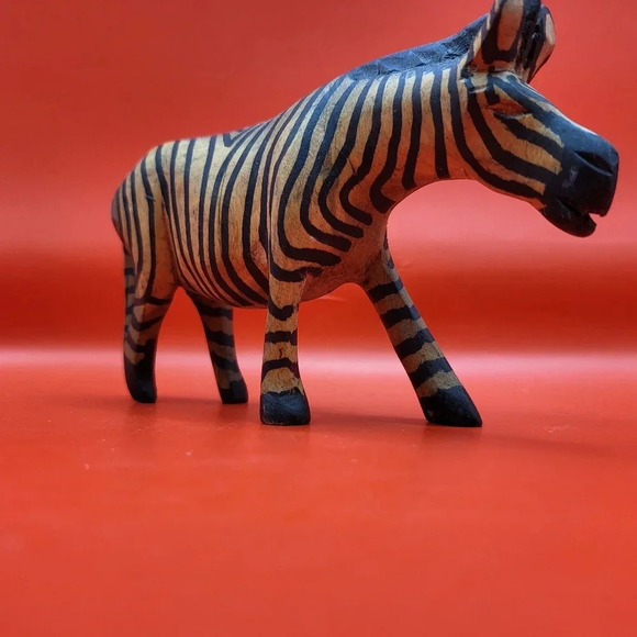 Hand Carved Wood Zebra Figurine African Decore 5x3 inch - Picture 2 of 7
